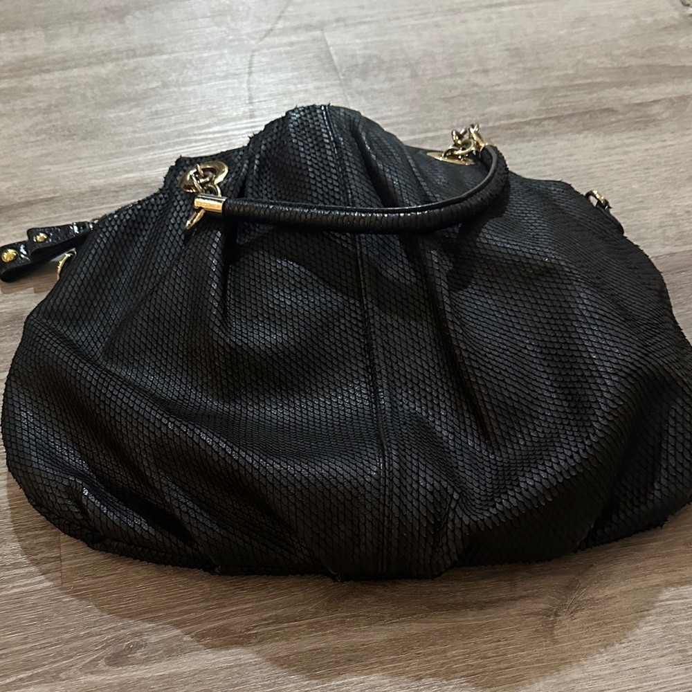 Cynthia Rowley Black Textured Leather Shoulder Bag with Gold Accents - Picture 10 of 10
